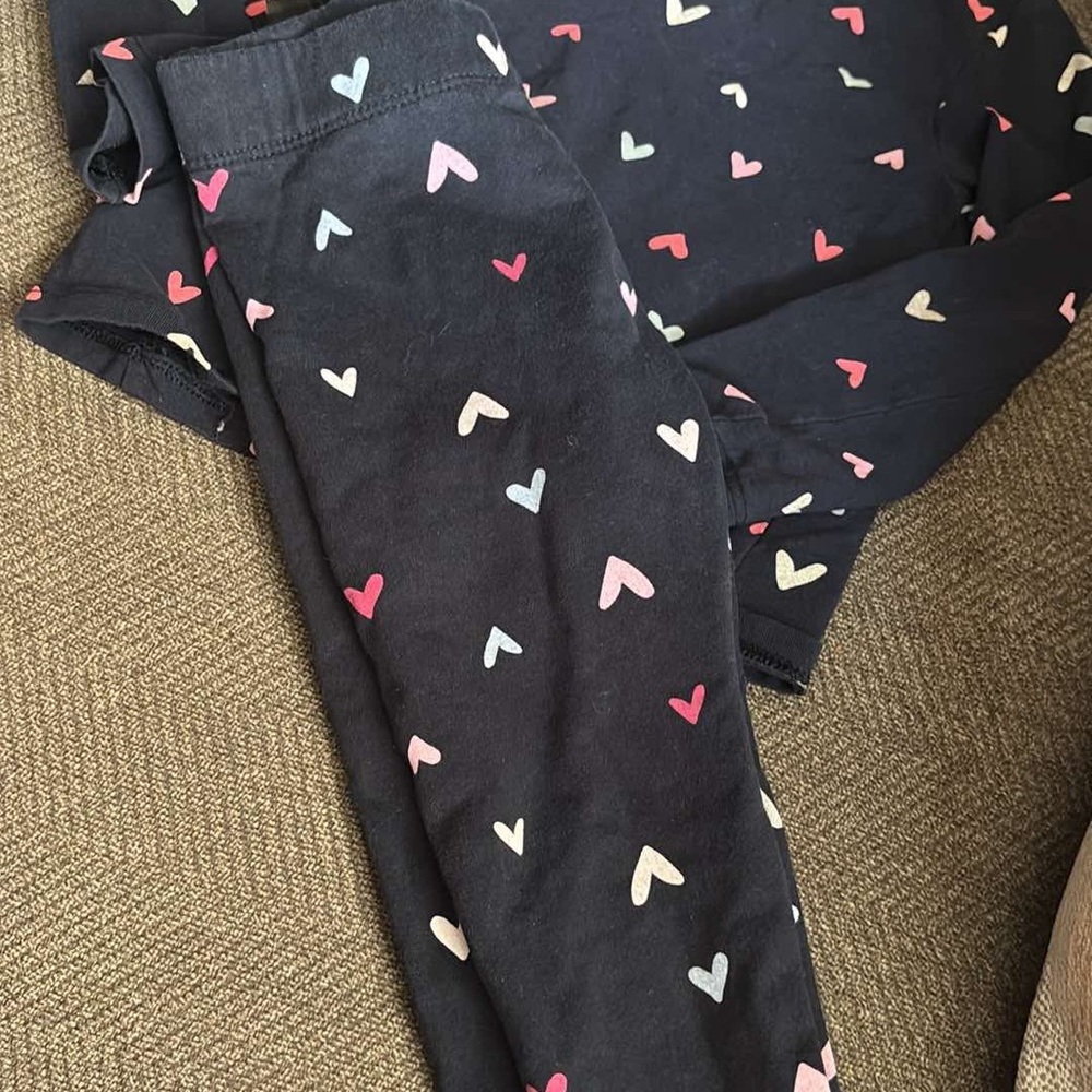 H&M Heart Patterned navy blue Leggings set as 2t